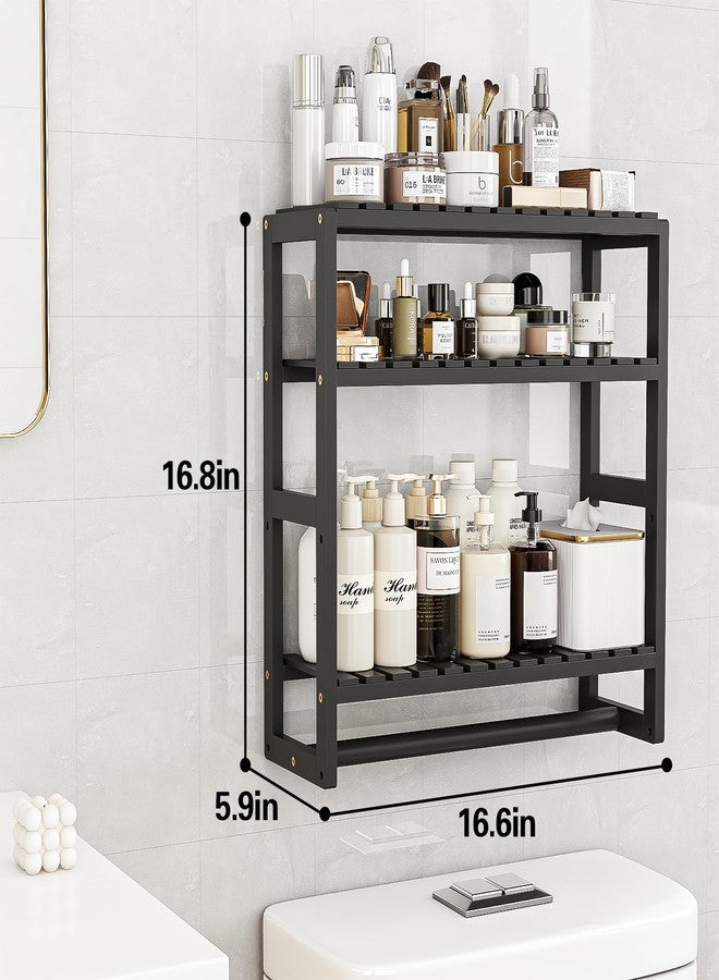 Galood Over The Toilet Storage Bathroom Shelves Wall Mounted 3 Tier Space Saver Corner Shelf Organizer Bamboo Towel Rack Toilet Paper Cabinet with Hanging Rod Black Sets - Image 4
