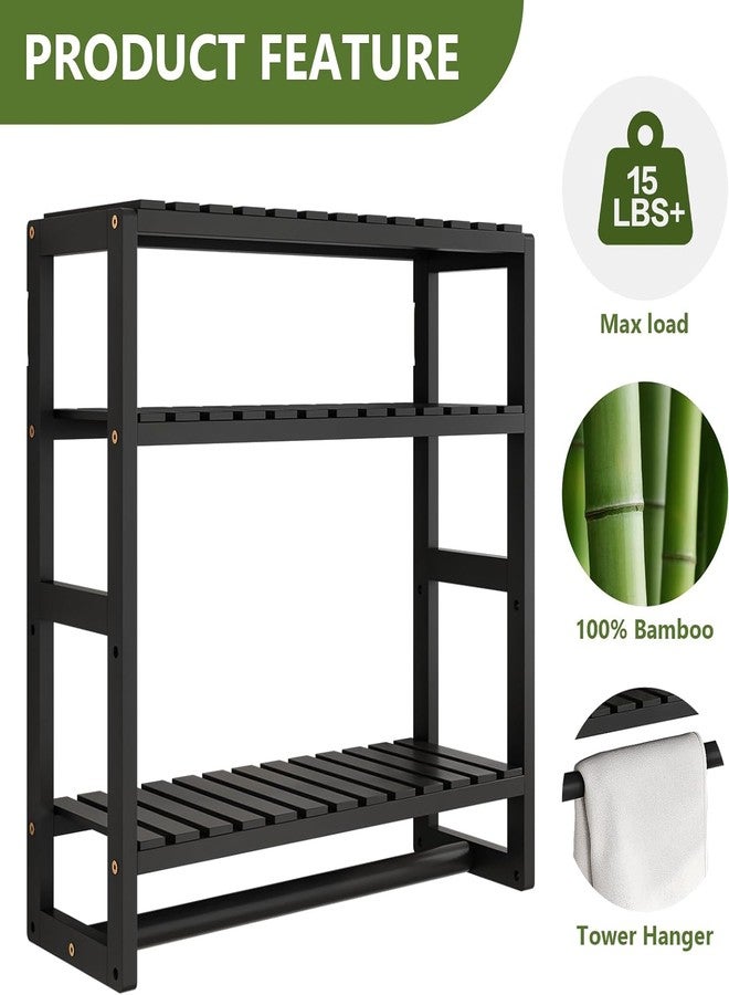 Galood Over The Toilet Storage Bathroom Shelves Wall Mounted 3 Tier Space Saver Corner Shelf Organizer Bamboo Towel Rack Toilet Paper Cabinet with Hanging Rod Black Sets - Image 5
