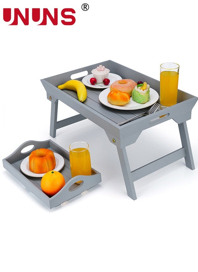 UNUNS - Foldable Bed Tray Table,Grey Portable Serving Platters Tray With Handles And Folding Legs,Serving Tray For Bed,Sofa,Kitchen,Eating,Working - Image 1