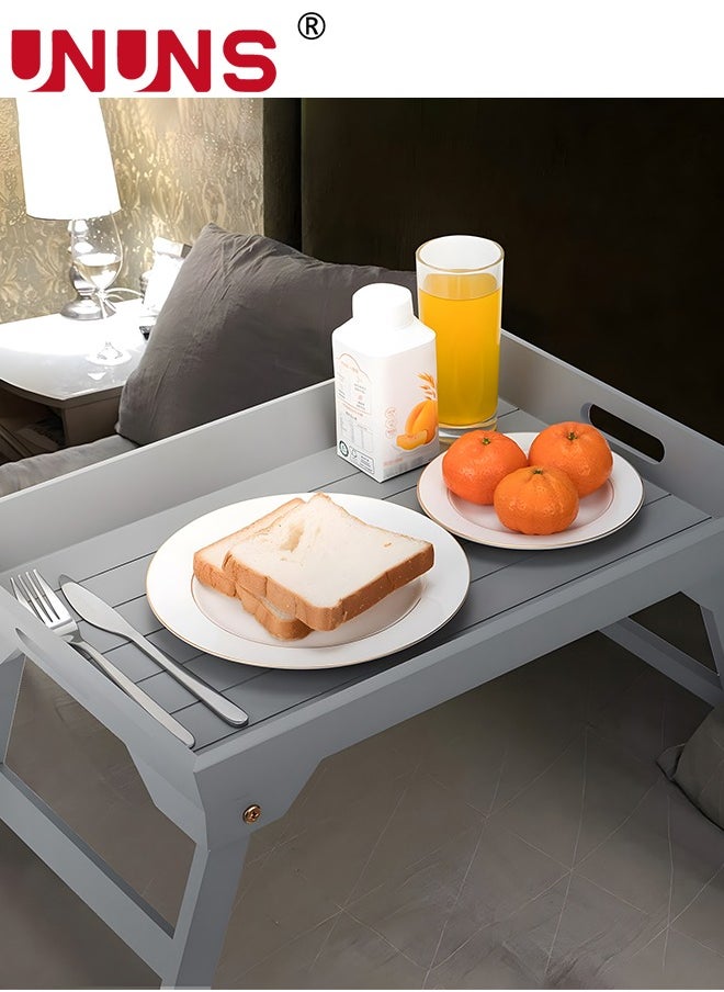 UNUNS - Foldable Bed Tray Table,Grey Portable Serving Platters Tray With Handles And Folding Legs,Serving Tray For Bed,Sofa,Kitchen,Eating,Working - Image 1