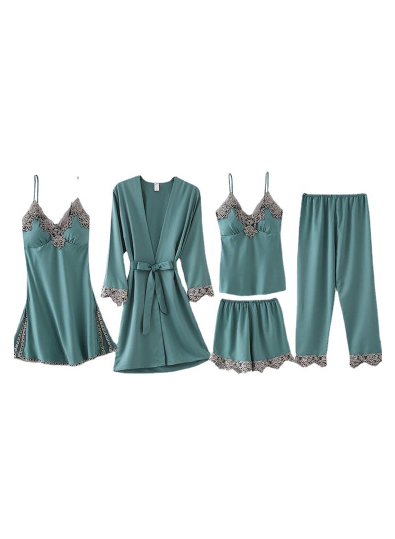 5pcs pajamas ladies home wear silky pajamas set - Image 1