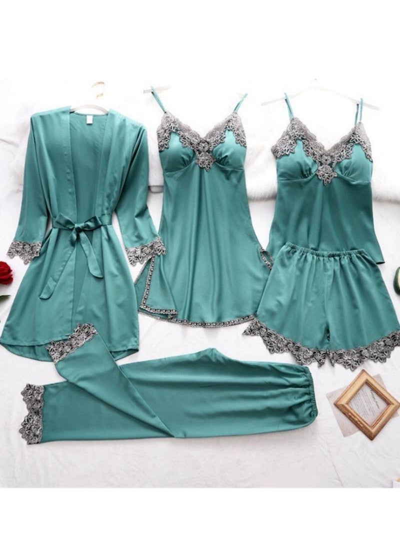 5pcs pajamas ladies home wear silky pajamas set - Image 2