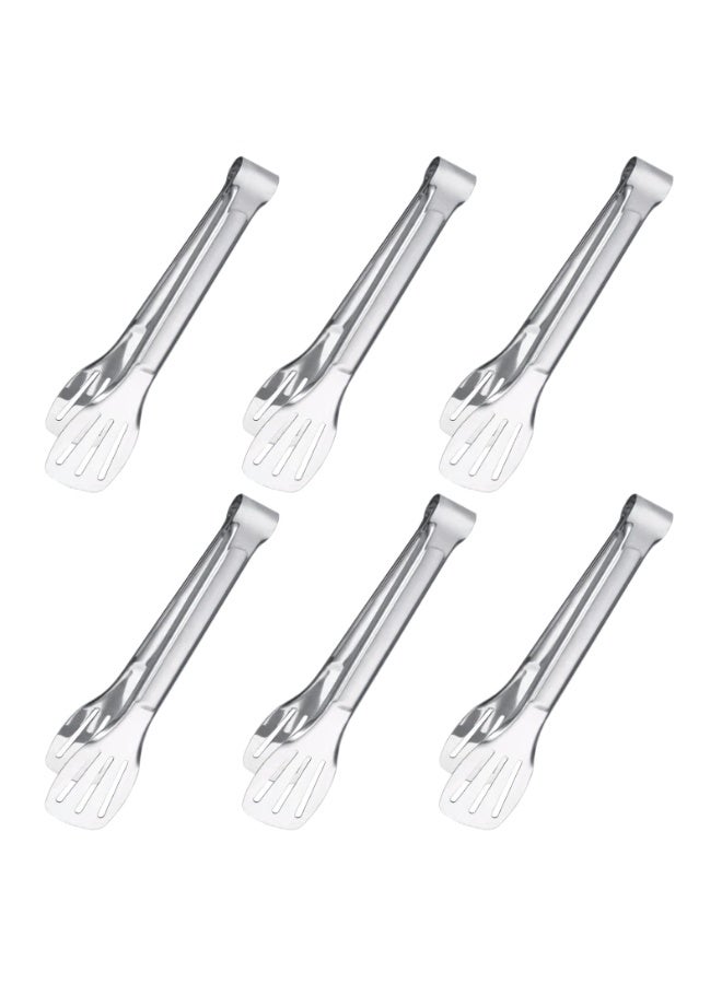 6PCS Serving Tongs, 7Inch Buffet tongs, Stainless Steel Food Tong Small Serving Utensils for Cooking, Entertaining, Salad, Barbecue, Buffet, Toast and Steak by (Stainless buffet tongs) - Image 1