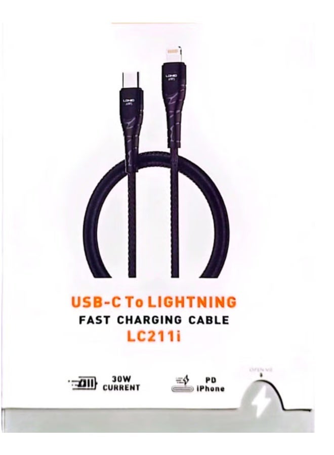لدنيو كابل LDNIO LC211i من USB-C إلى Lightning، يدعم الشحن السريع بتقنية PD بقدرة 30 واط ونقل البيانات، ومصمم خصيصاً لهواتف iPhone وأجهزة iPad. - Image 1