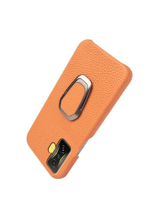 erorex Case For Xiaomi Poco F4 GT Ring Holder Litchi Texture Genuine Leather Phone Case - Image 5