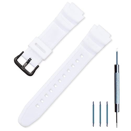 Lijinlan Men's Resin Replacement Watch Band for Casio AE-1000W AE-1200 AE-1300 AEQ-110W AQ-S800W MRW-200H SGW-300H SGW-400H W-216H W-218H W-735H Waterproof Watch Strap (White) - Image 1