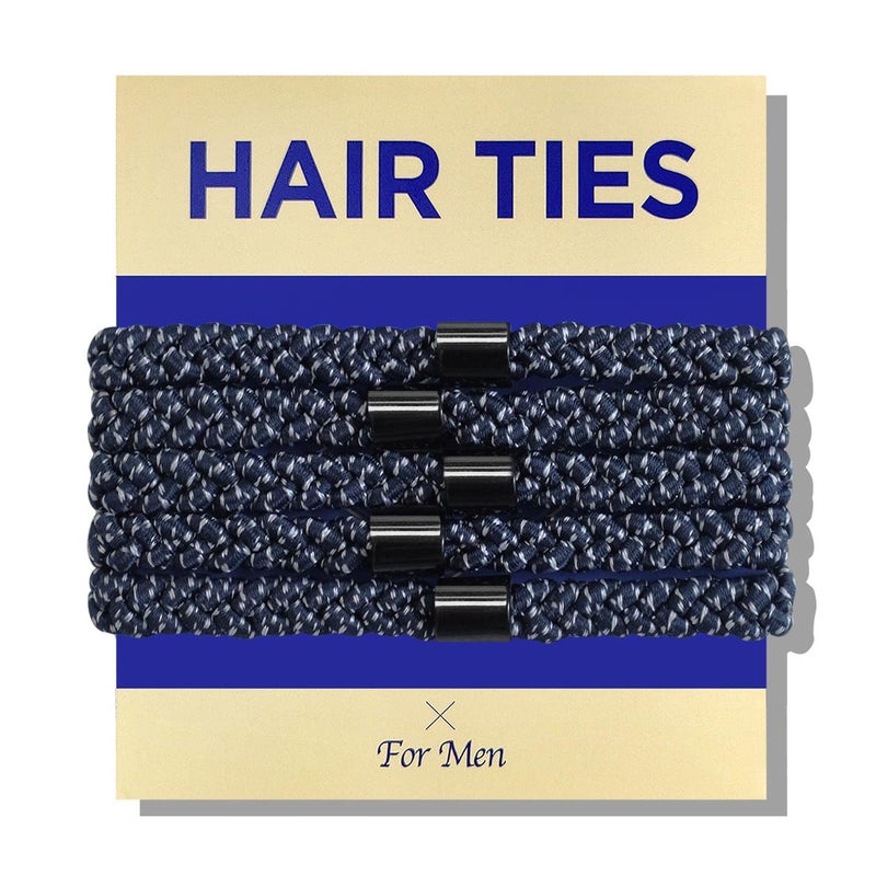 HAVHAF Braided Mens Hair Ties For Men 5 pcsXL New Navy  For Buns Curly Thick Dense Hair Elastic Hair Ties For Guys  No damage Crease Breakage Man Bun Hair Tie Men with Long Hair  hairtie For Men
