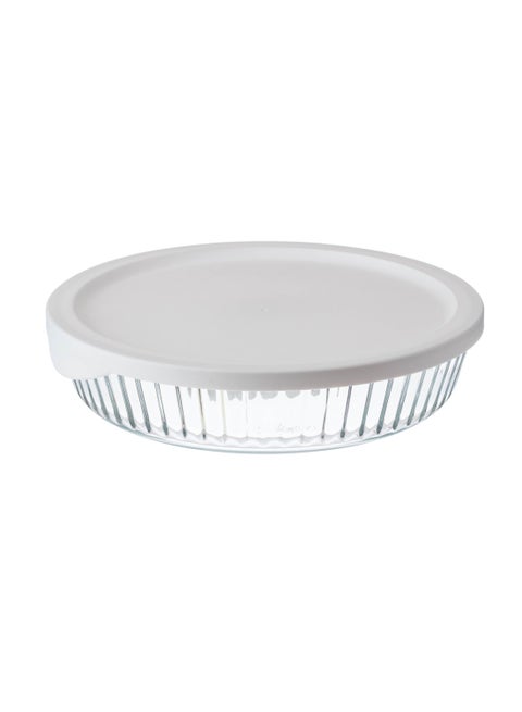 Round Oven Tray With A Plastic Cover White Color 2.1 Liter 27*6 CM