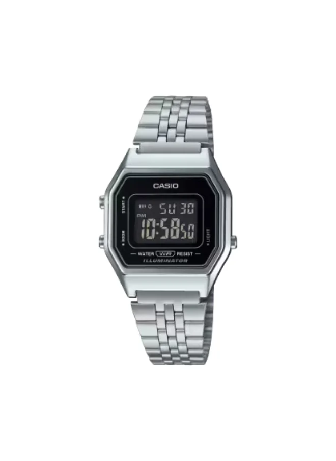 CASIO Women's Digital Display Watch With Silver Stainless Steel Strap - LA680WA-1B