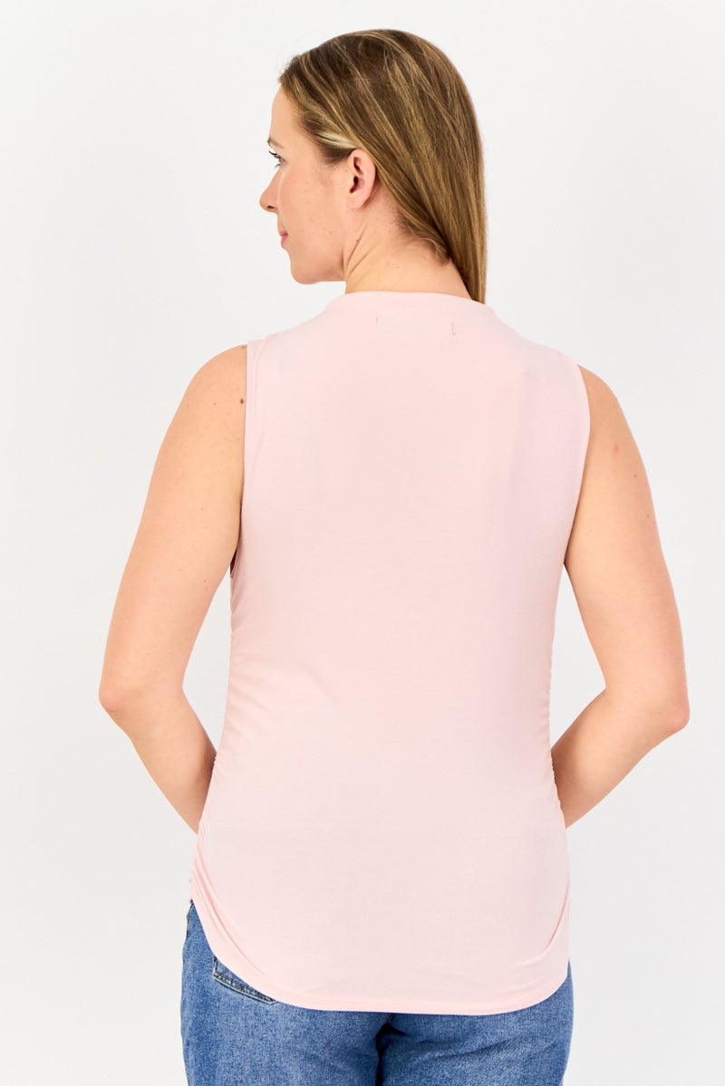 bebe Women Mock Neck Sleeveless Solid Tank Top, Pink  - Image 2