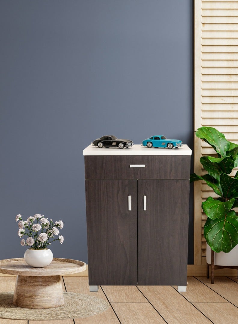 AFT Elegant Two-Tone Finish 2-Door Shoe Cabinet with Top Drawer – Modern Wooden Footwear Storage Organizer with Multiple Shelves – Stylish Space-Saving Entryway Cabinet for Hallway, Bedroom, or Office. Dark Brown & White (Arfan) - Image 5