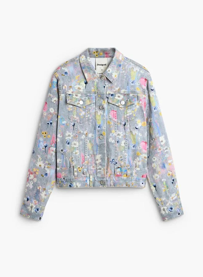 Desigual Blue Printed Denim Jacket for Women | Best Price UAE