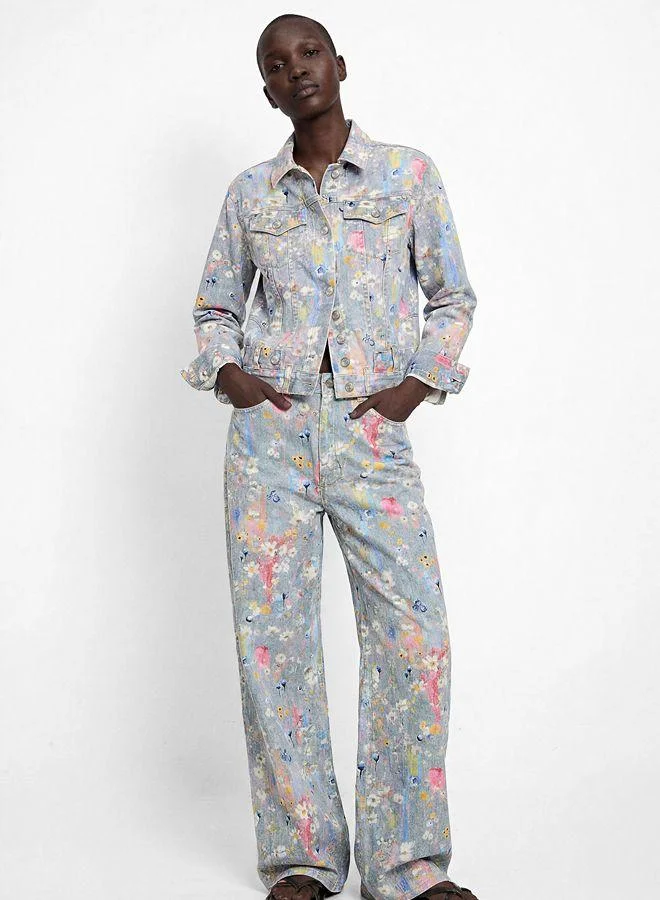 Desigual Blue Printed Denim Jacket for Women | Best Price UAE