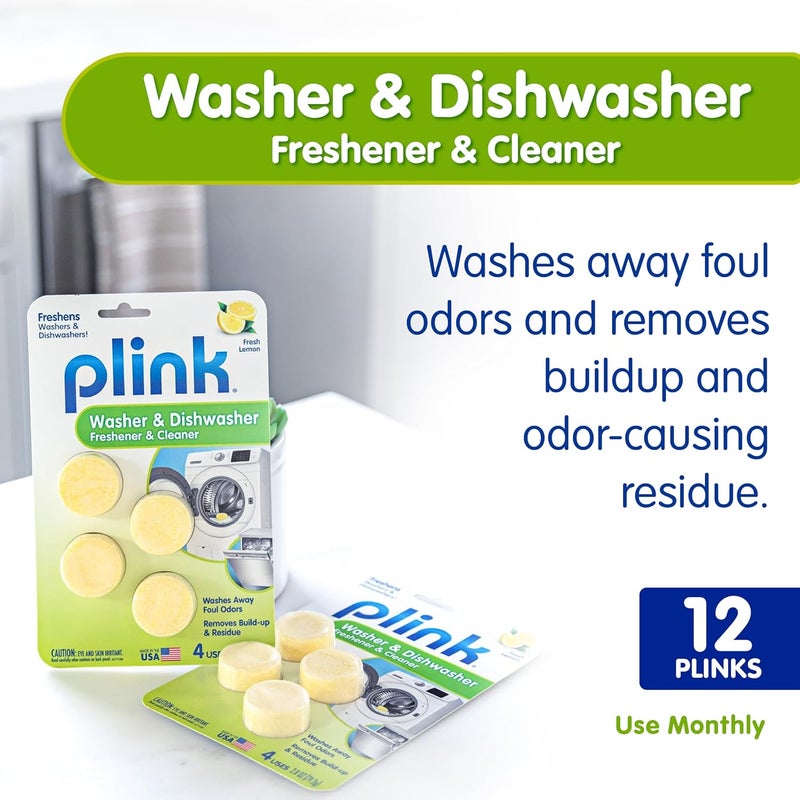 Plink Washer and Dishwasher Freshener and Cleaner, Prevents Residue, Removes Odors in Kitchen and Laundry Room Appliances, Septic-Friendly, Fresh Lemon Scent, 3 Packs of 4, 12 Tablets Total All condition resistant crafted quality - Image 2