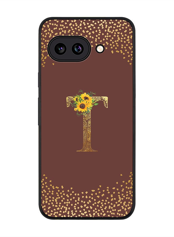 Stylizedd For Google Pixel 9a Case,Slim fit Camera Protection, Shockproof Thin Phone cover  - Custom Floral Monogram - T  (Brown )