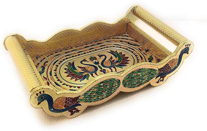 2heet Stainless Steel Meenakari Peacock Design Glass Tray Set – Golden Traditional Indian Serving Set | 6 × 250ml Glasses with Tray | Decorative Tableware Drinkware Gift for Water, Juice & Festivals - Image 5