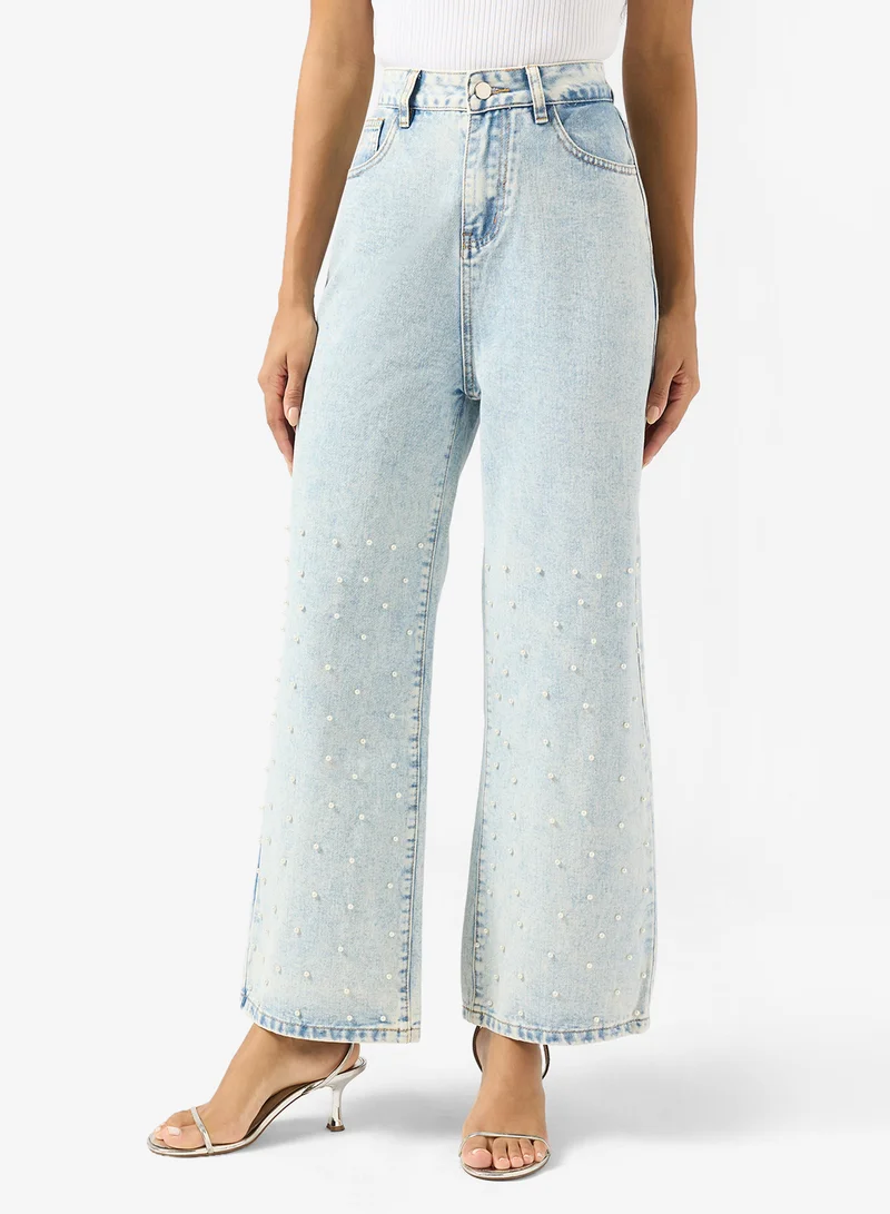 Ginger Rhinestone Embellished Straight Fit Jeans