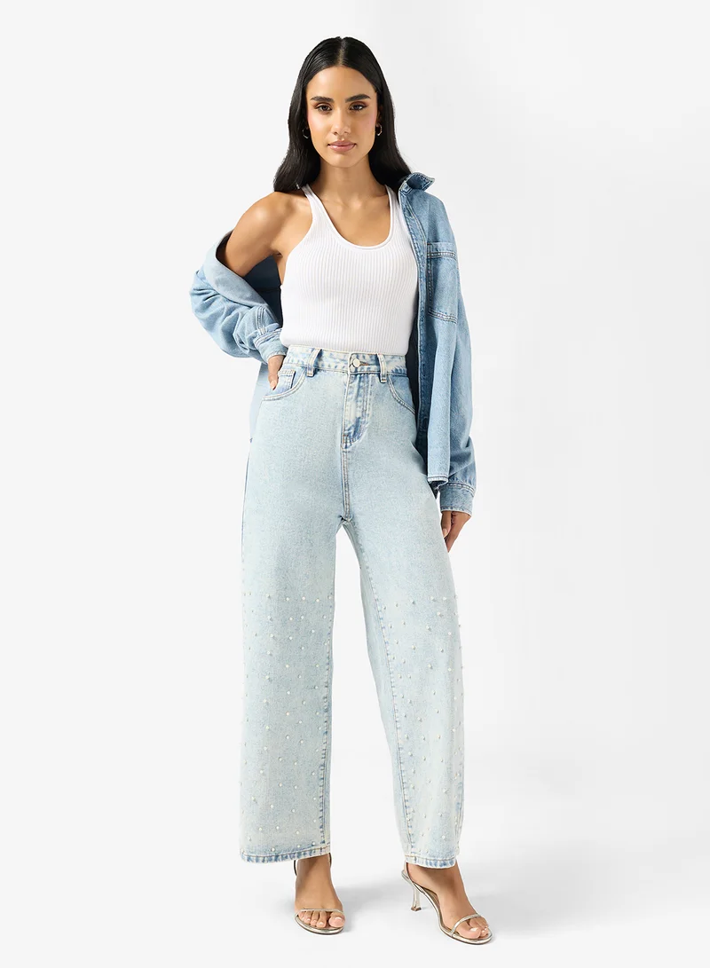 Ginger Rhinestone Embellished Straight Fit Jeans