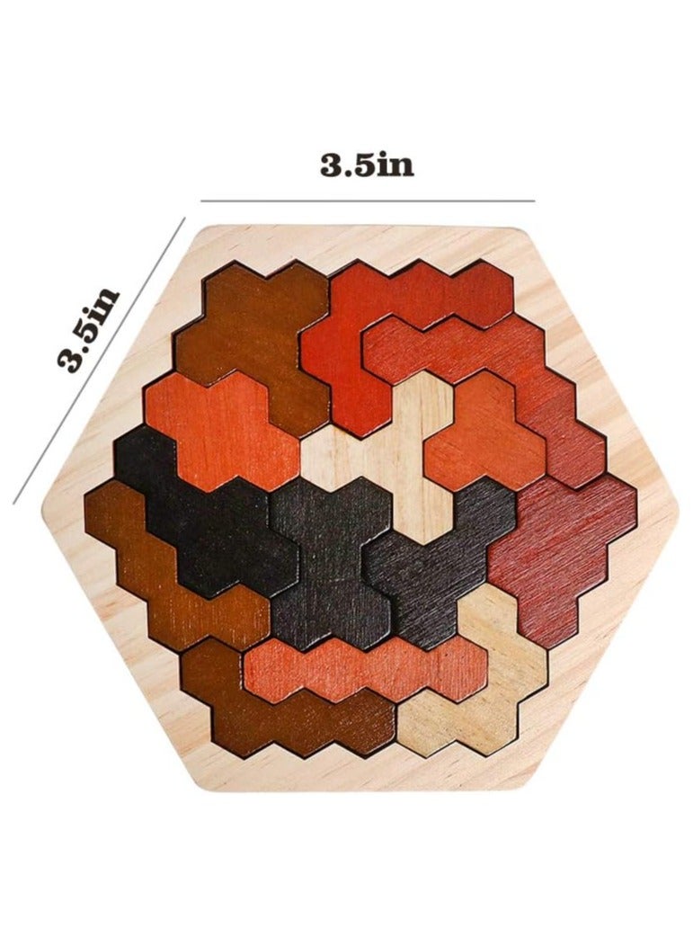 Wooden Hexagon Puzzle for Kids & Adults, Montessori STEM Educational Toy with Colorful Shapes, Logic IQ Brain Teaser Game for All Ages, Geometry Tangram Gift  - Image 2