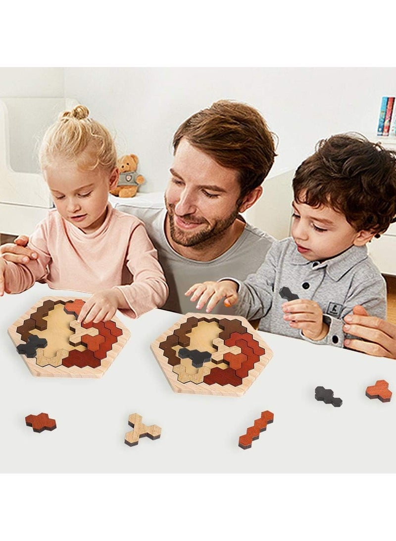 Wooden Hexagon Puzzle for Kids & Adults, Montessori STEM Educational Toy with Colorful Shapes, Logic IQ Brain Teaser Game for All Ages, Geometry Tangram Gift  - Image 3