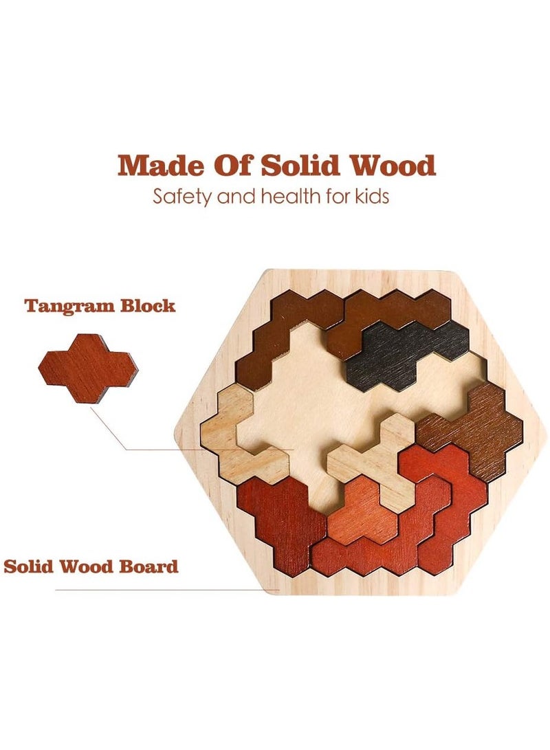Wooden Hexagon Puzzle for Kids & Adults, Montessori STEM Educational Toy with Colorful Shapes, Logic IQ Brain Teaser Game for All Ages, Geometry Tangram Gift  - Image 5