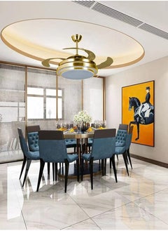 MODI MODI 42 inch temperture ceiling fan with LED Light Kit remote controlmodern blade noiseless copper motor dimming and color temperature adjustment 3-speed tricolor adjustable (GOLD)  - Image 2