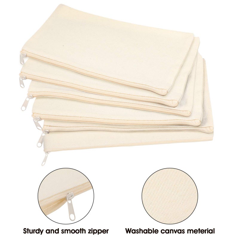 Shappy 40 Pieces Canvas Pencil Pouch Zipper Makeup Cosmetic Bags Case Blank Craft DIY Bags Multipurpose Toiletry Stationary Storage Bag for Women Travel(White) - Image 2