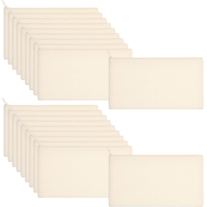 Shappy 40 Pieces Canvas Pencil Pouch Zipper Makeup Cosmetic Bags Case Blank Craft DIY Bags Multipurpose Toiletry Stationary Storage Bag for Women Travel(White) - Image 1