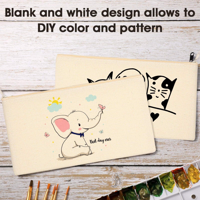 Shappy 40 Pieces Canvas Pencil Pouch Zipper Makeup Cosmetic Bags Case Blank Craft DIY Bags Multipurpose Toiletry Stationary Storage Bag for Women Travel(White) - Image 4