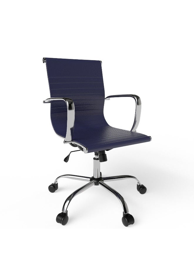 Mahmayi Modern UL UT-C031L Low Back PU Office Chair Ergonomic Chair with Adjustable Height, Fixed Arms and Tilt Lock Ideal for Home and Office - Blue - Image 1