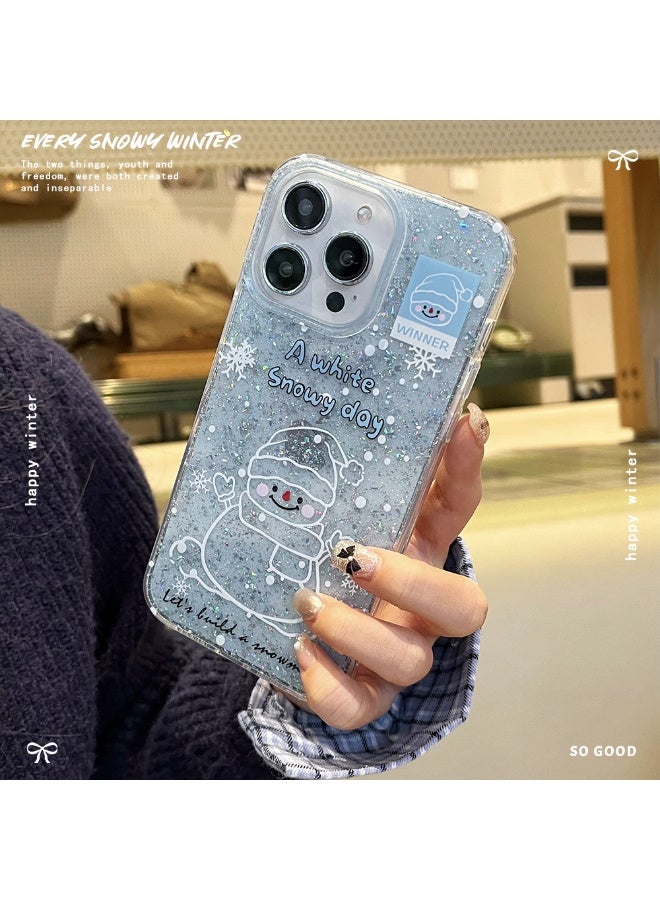 NIBEMINENT Colored Atmosphere Sand Flow Protective TPU Case Cover For iPhone 15 Pro Max, Snowman - Image 1