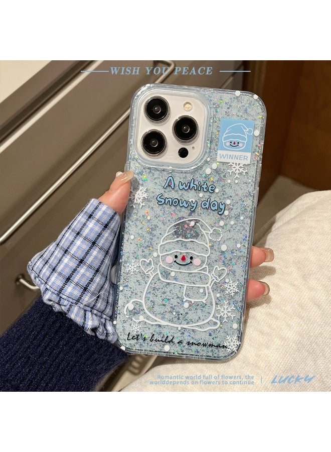 NIBEMINENT Colored Atmosphere Sand Flow Protective TPU Case Cover For iPhone 15 Pro Max, Snowman - Image 3