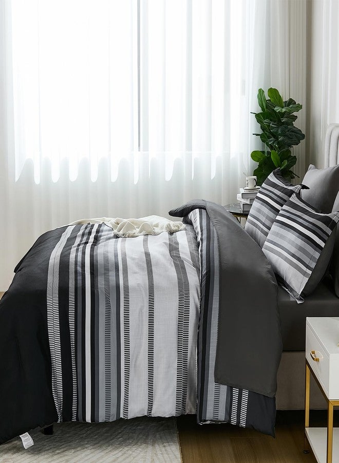 Dobuyly Grey Queen Comforter Set 7 Pieces, Striped Bed in a Bag Queen Size Soft Microfiber All Season Boho Bedding Set with Comforter, Sheets, Pillowcases & Shams - Image 3