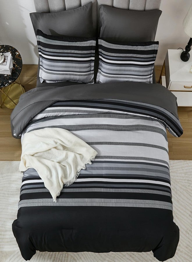 Dobuyly Grey Queen Comforter Set 7 Pieces, Striped Bed in a Bag Queen Size Soft Microfiber All Season Boho Bedding Set with Comforter, Sheets, Pillowcases & Shams - Image 2