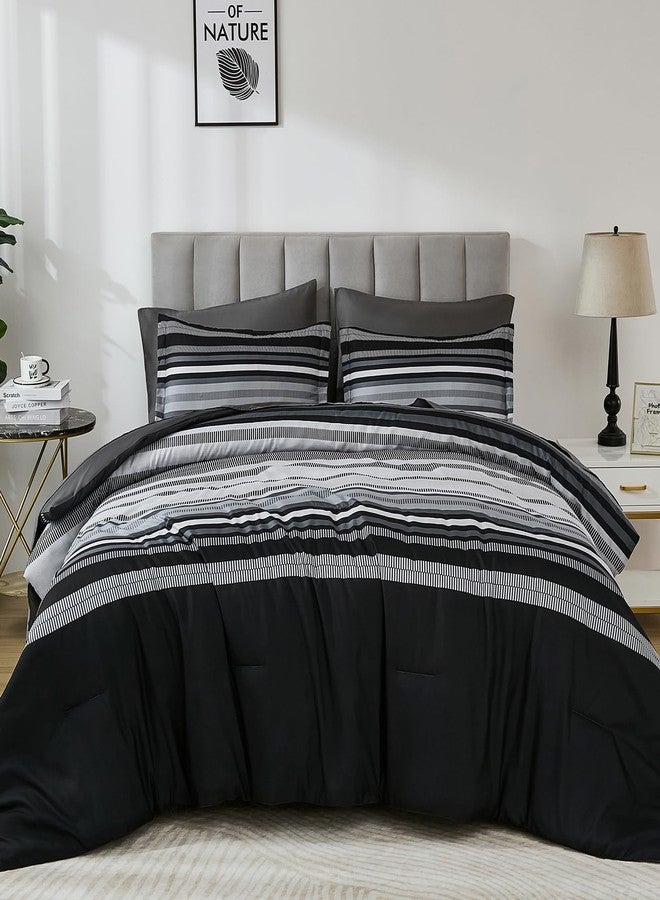 Dobuyly Grey Queen Comforter Set 7 Pieces, Striped Bed in a Bag Queen Size Soft Microfiber All Season Boho Bedding Set with Comforter, Sheets, Pillowcases & Shams - Image 4
