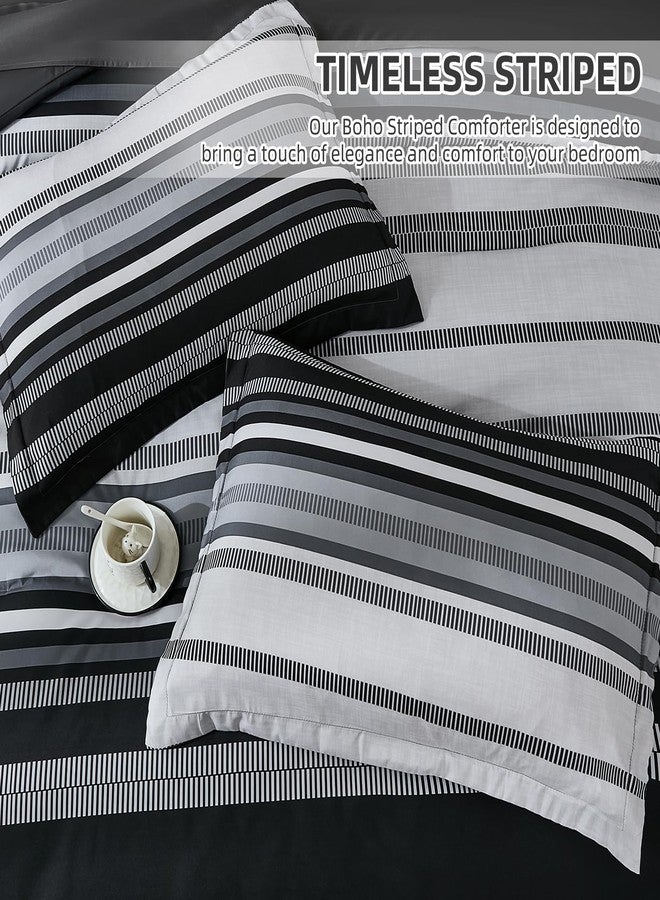 Dobuyly Grey Queen Comforter Set 7 Pieces, Striped Bed in a Bag Queen Size Soft Microfiber All Season Boho Bedding Set with Comforter, Sheets, Pillowcases & Shams - Image 5