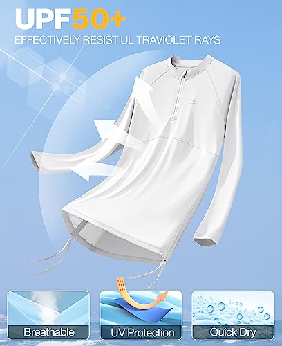 Heathyoga Rash Guard for Women UPF 50+ UV Sun Protection Swim Shirt for Woman Long Sleeve Swimsuits Bathing Suit Tops White - Image 2