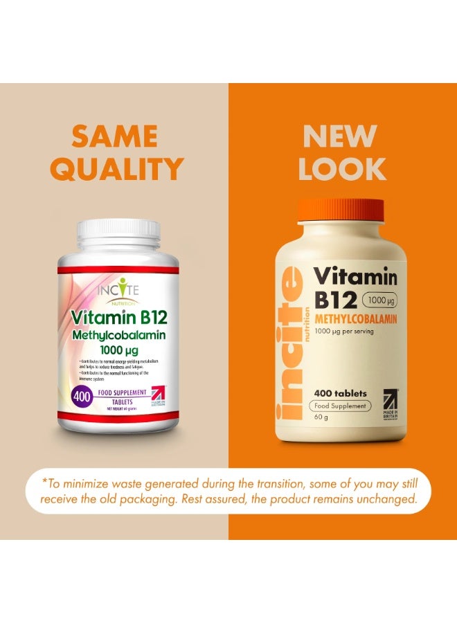 INCITE Vitamin B12 (1000mcg) reduces fatigue, boosts energy metabolism, and supports vitality. for a 12+ month supply. Made in the UK with high-quality ingredients ,400 tablets - Image 2