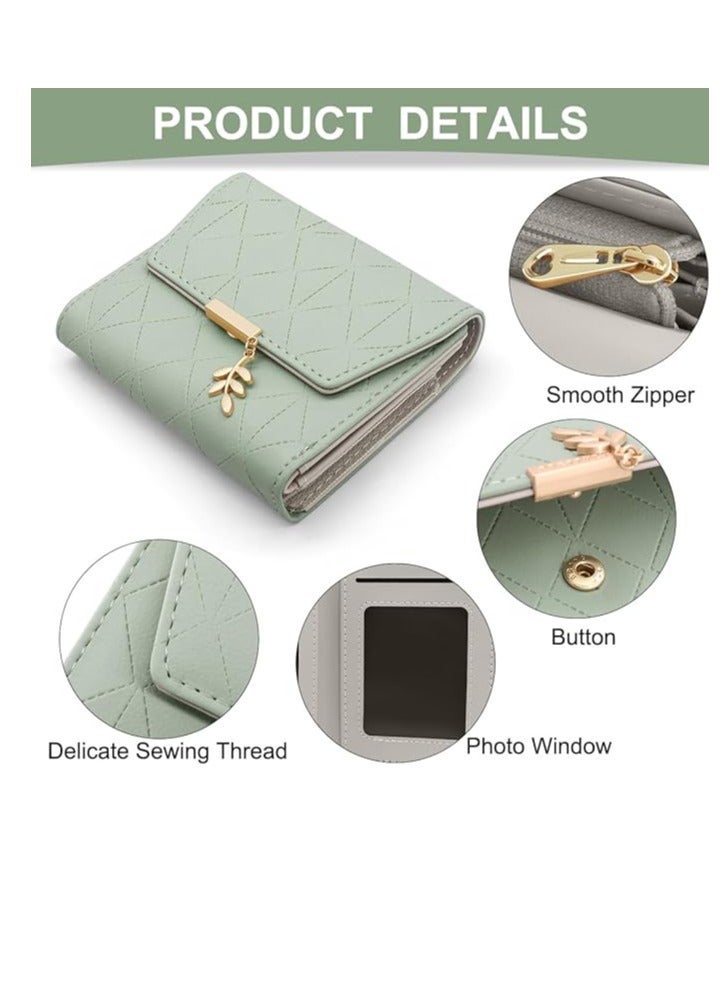 PU Leather Wallet, Ladies Purse Wallet, Small Womens Wallet with Pendant, Ladies Bifold Leaf Pendant Coin Small Purse, 6 Card Slots Wallet for Women (Green) - Image 5