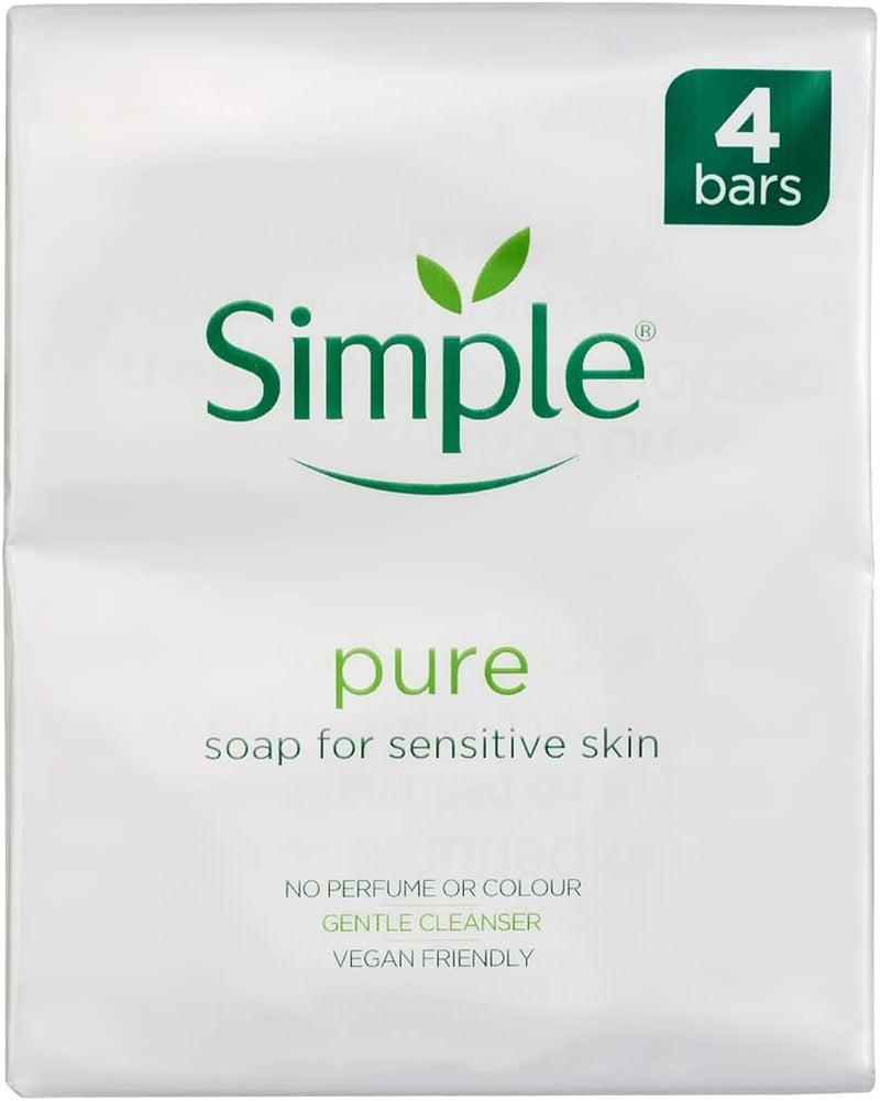 Simple Soap for sensitive skin cleanses and purifies no perfume or colour 4 x 100g bars4 x 100g