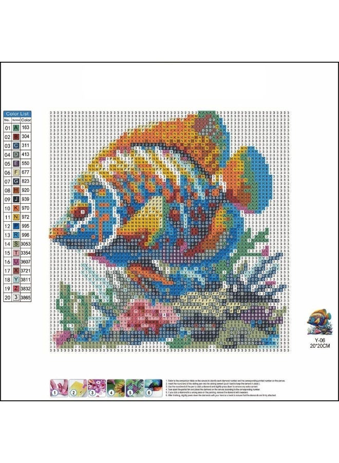 Diamond Painting Kit 5D Diamond Art Set for Kids & Adults DIY Wall Decor Craft,  Colorful Fish Design, Acrylic Diamonds, Adhesive Canvas with Wooden Frame, Relaxing Hobby Art Kit, 20x20 cm - Image 4