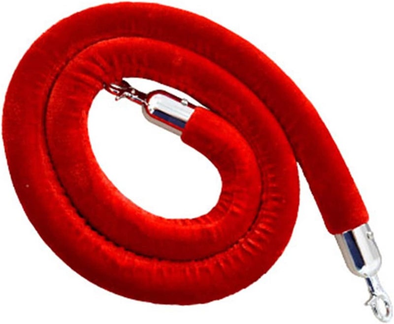 Red Velvet Rope Barriers, 0.6m 0.9m 1m 1.2m 1.5m 2m Long Stanchion Rope with Polished Silver Hooks, Front Lobby Restaurant Crowd Control Cord (Color : Gold, Size : 4ft/120cm)(Silver,6ft/185cm) - Image 1