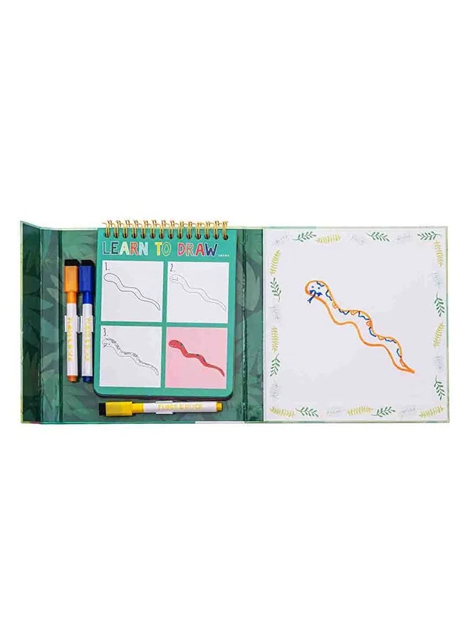 Floss & Rock Jungle Learn to Draw | Step-by-Step Drawing Kit for Kids 3+ | Includes Dry Wipe Board & 3 Colored Pens for Mess-Free Fun