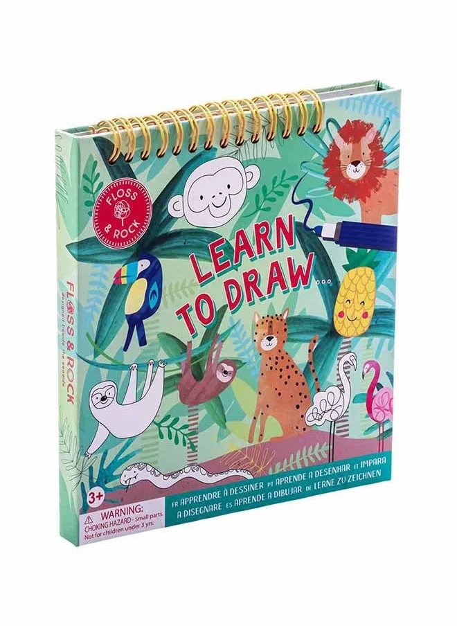 Floss & Rock Jungle Learn to Draw | Step-by-Step Drawing Kit for Kids 3+ | Includes Dry Wipe Board & 3 Colored Pens for Mess-Free Fun