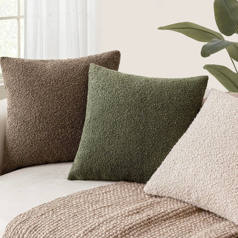 Foindtower Pack of 2 Textured Boucle Throw Pillow Covers Accent Solid Decorative Pillow Cases Cozy Woven Couch Cushion Case for Chair Sofa Bedroom Living Room Home Decor 20x20 Inch Light Brown - Image 5