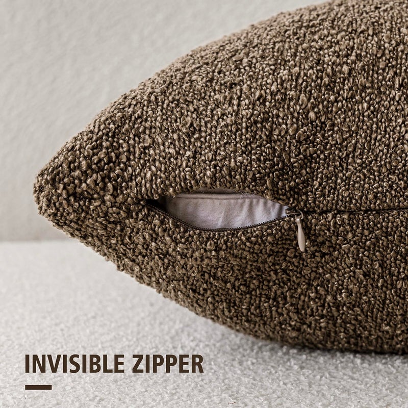 Foindtower Pack of 2 Textured Boucle Throw Pillow Covers Accent Solid Decorative Pillow Cases Cozy Woven Couch Cushion Case for Chair Sofa Bedroom Living Room Home Decor 20x20 Inch Light Brown - Image 2