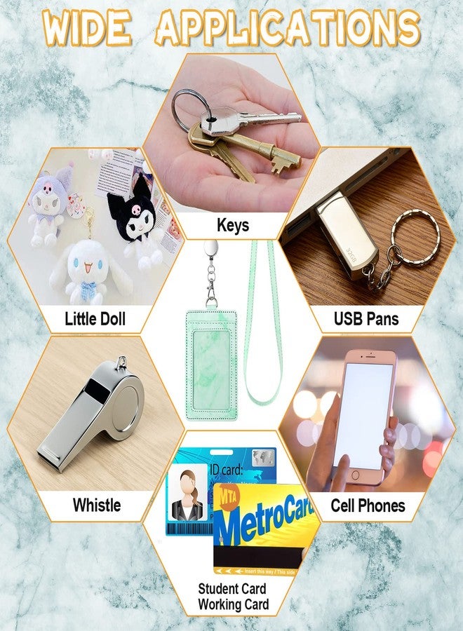 RAINBOW WSK ID Badge Holder with Lanyard Marble Pattern Retractable Badge Holder PU Leather with Clear ID Window 1 Credit Card Case Name Badge Keychain Tags Protector for Women Nurse Teacher Office (Green) - Image 4