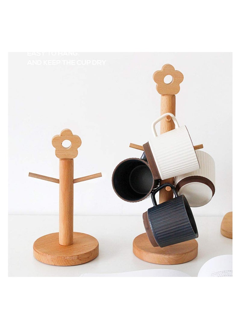 SOLARAE Wood Mug Stand Tree, Coffee Mug Tree Cups Rack Holder with Six Removable Pegs, Steady Mug Organizer Stand for Countertop, Tea Cup Glass Bottle Hanger Drying Display Organizer Standing - Image 5