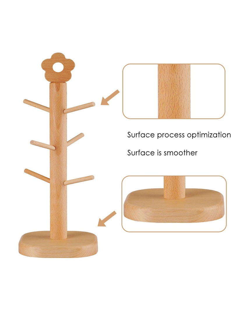 SOLARAE Wood Mug Stand Tree, Coffee Mug Tree Cups Rack Holder with Six Removable Pegs, Steady Mug Organizer Stand for Countertop, Tea Cup Glass Bottle Hanger Drying Display Organizer Standing - Image 3