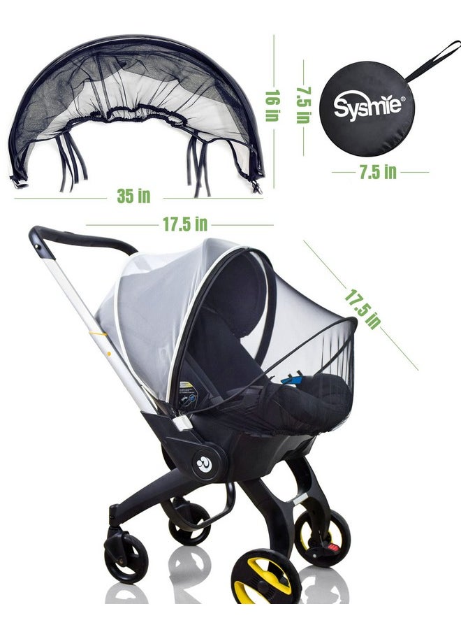 Sysmie Car Seat Mosquito Net Cover, Mosquito Net For Stroller, Sun Shade For Strollers Easy To Open And Closdouble Zipper Design, Easy Use For Strollers, Car Seat,Bassinet,Cradle (Black/White)  - Image 2